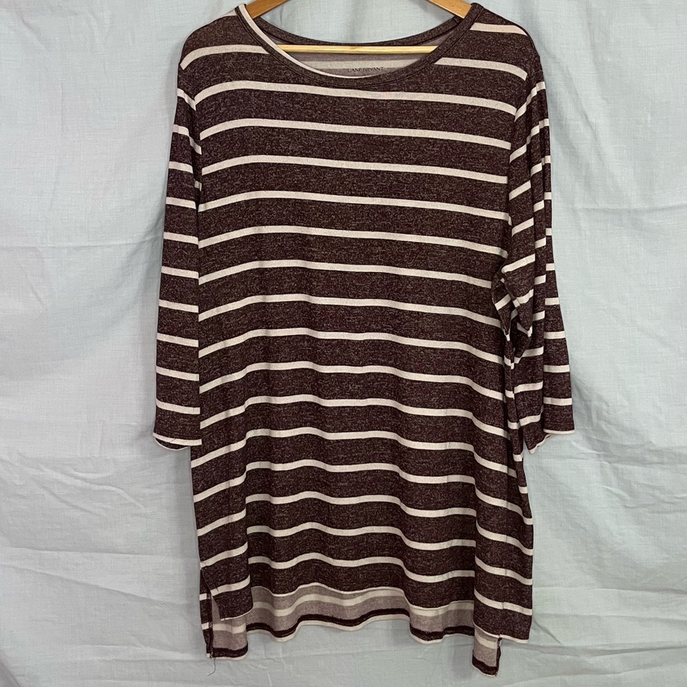 Lane Bryant Maroon with White Horizontal Stripes Lightweight Sweater Size 18/20